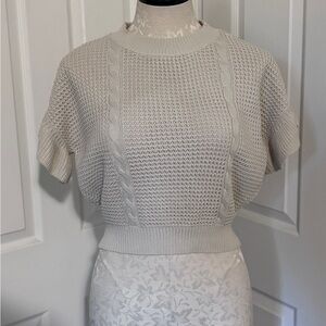 Verdusa Women's Ruffled Short Sleeve Knitted Sweater in Beige SM